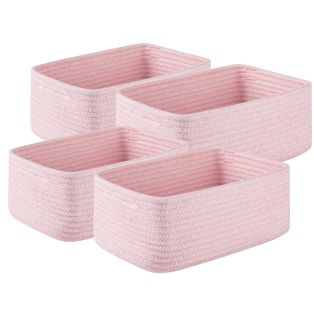 OIASKET 4-pack pink storage baskets arranged on a shelf for organization