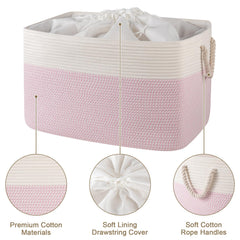 OIASKET 95L blanket storage in pink-and-white for cozy living room organization.