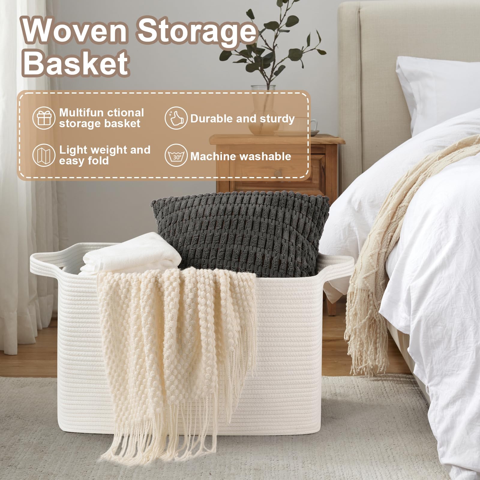 OIASKET 95L basket fits neatly on shelves for closet or shoe storage.