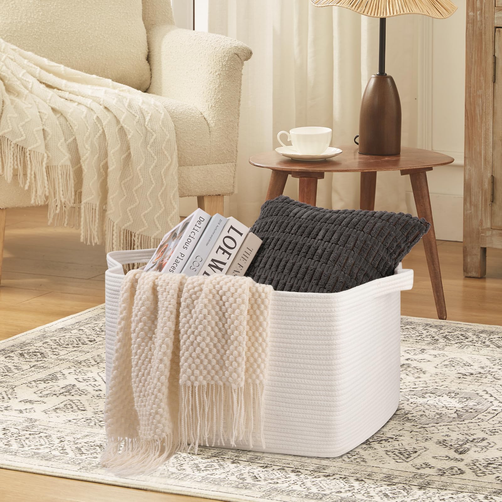 OIASKET 95L blanket basket used as toy storage keeps kids' toys accessible.