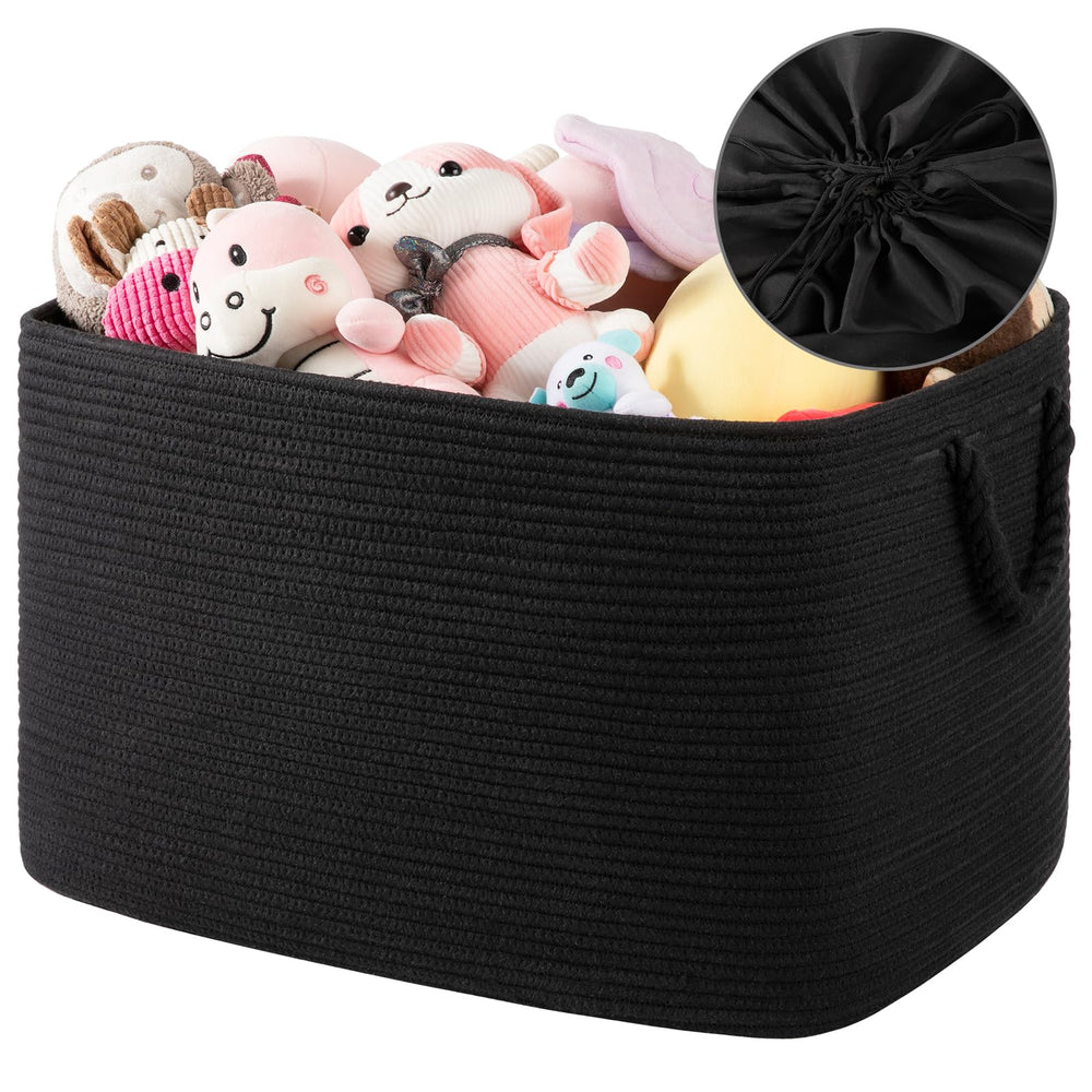 OIASKET 95L blanket basket front view in black for spacious storage.
