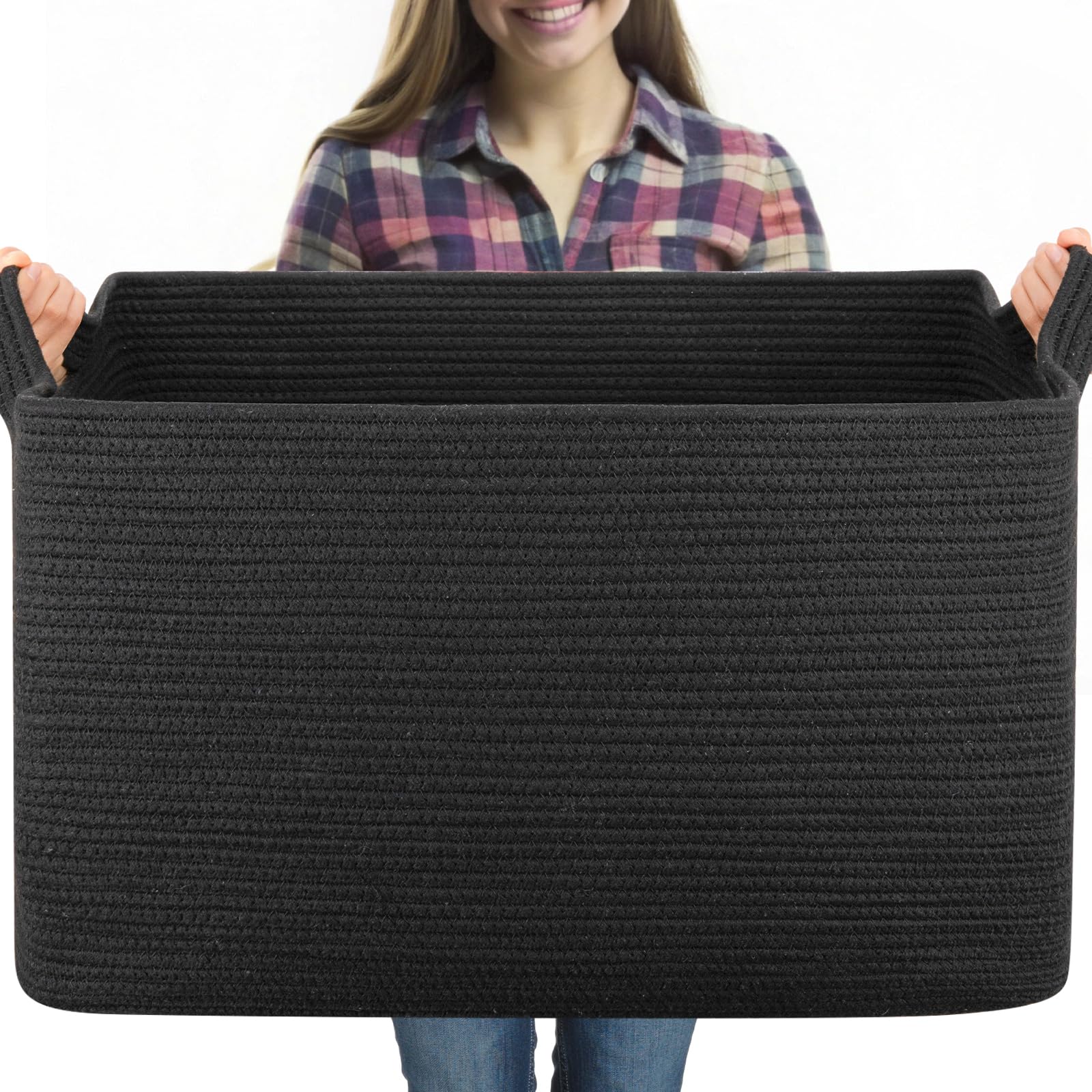 OIASKET 95L blanket basket front view shows roomy storage for blankets and pillows