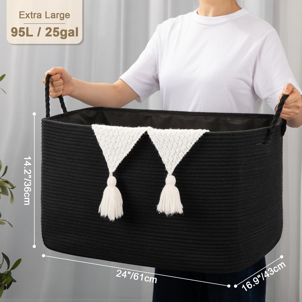 OIASKET 95L blanket basket lid with drawstring keeps dust out.
