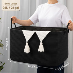 OIASKET 95L blanket basket lid with drawstring keeps dust out.