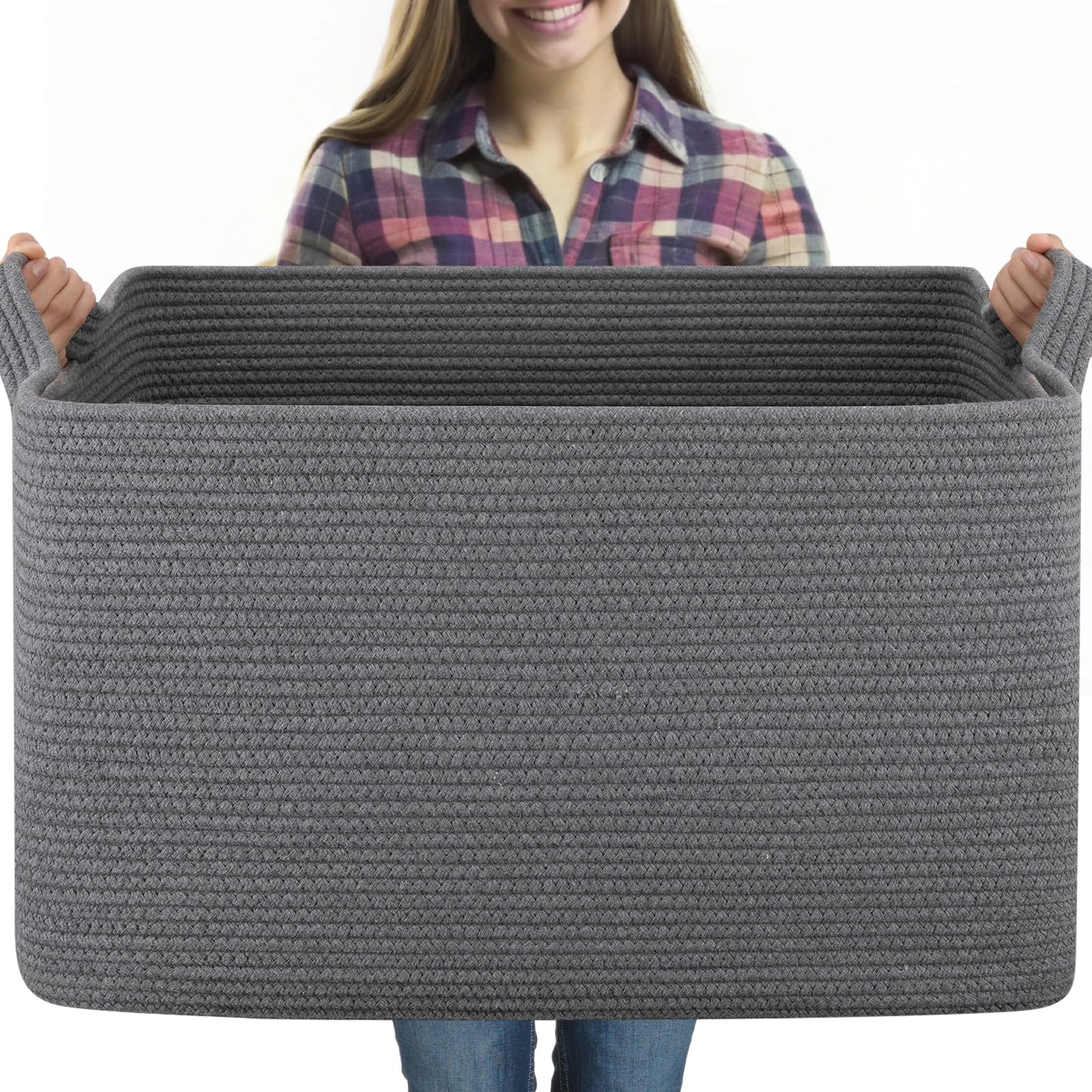 OIASKET 95L blanket basket in living room for easy storage and organization