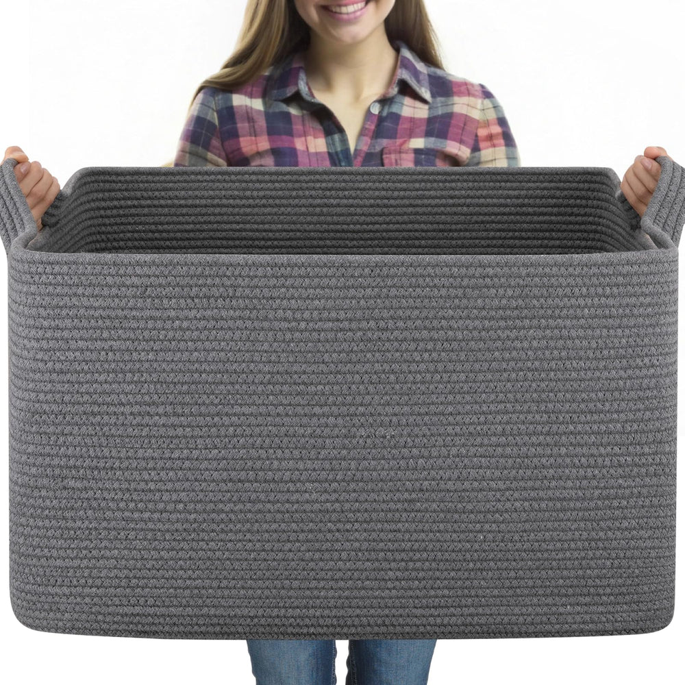 OIASKET 95L blanket basket in living room for easy storage and organization