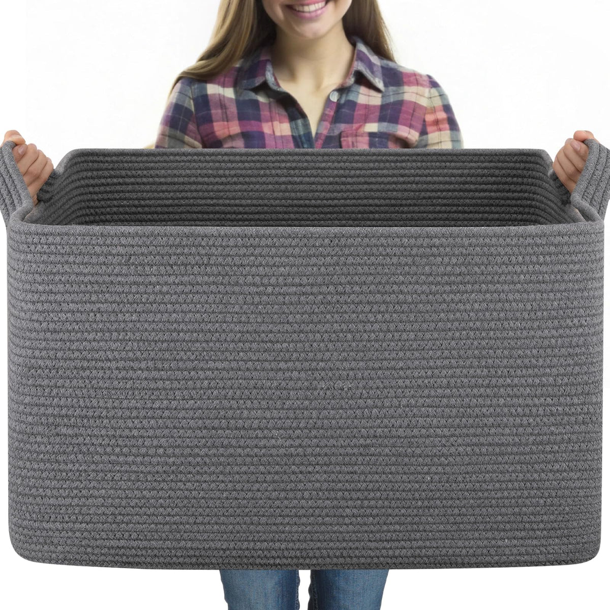 OIASKET 95L blanket basket in living room for easy storage and organization