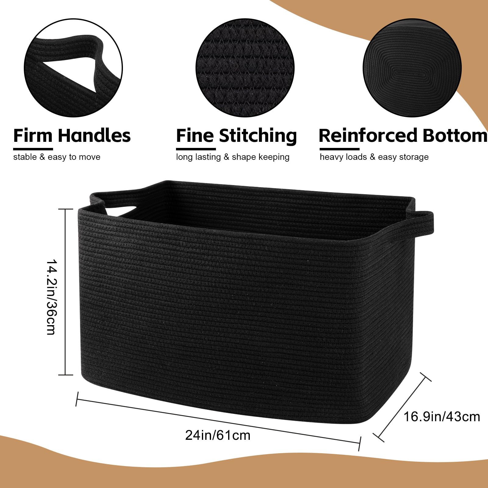OIASKET 95L blanket basket with side handles for easy lifting and transport
