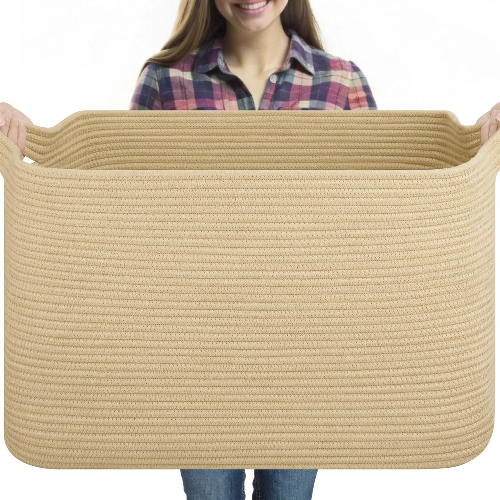 OIASKET 95L extra large blanket basket front view for easy blanket storage and organization.