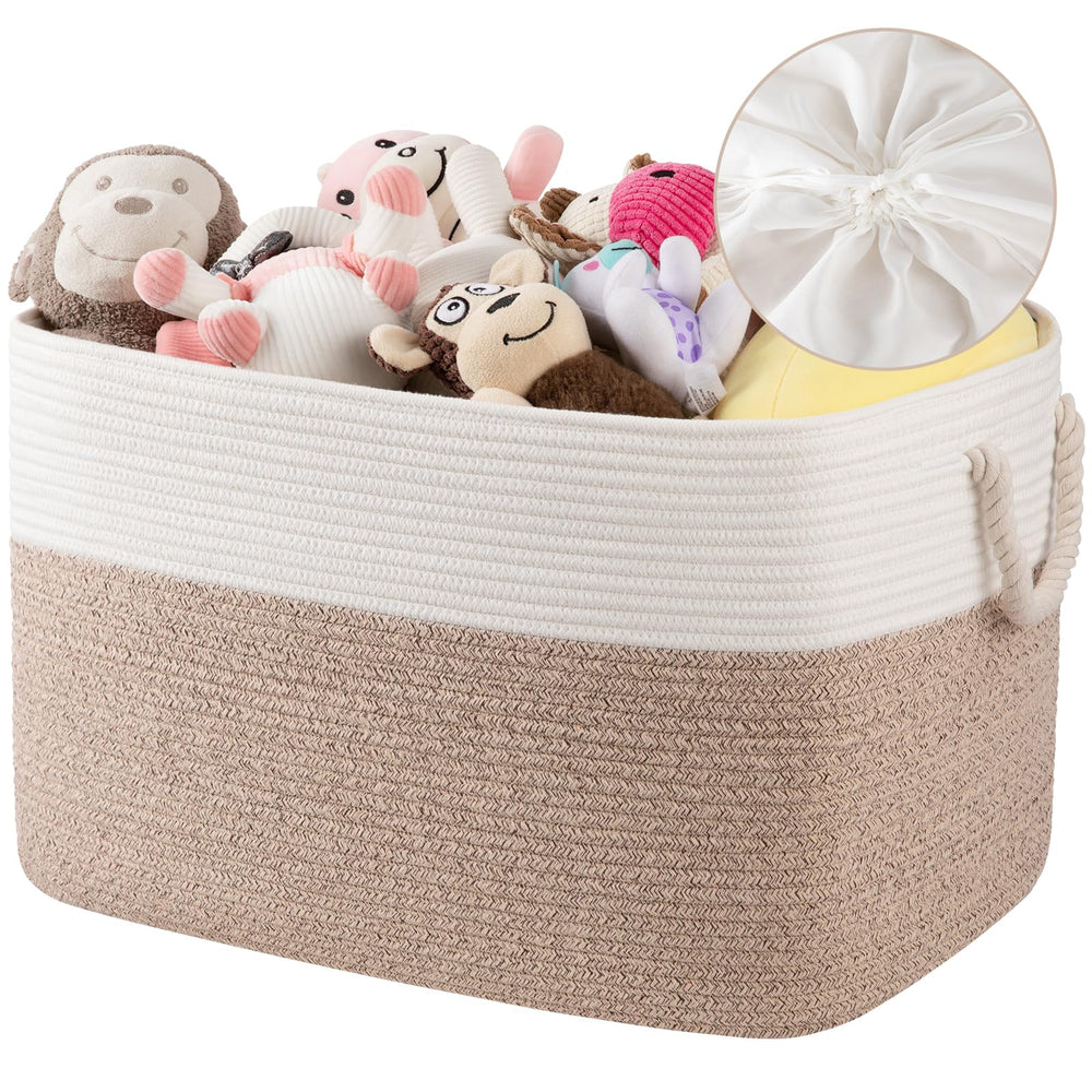 OIASKET 95L blanket basket with lid keeps items dust-free and neatly organized.