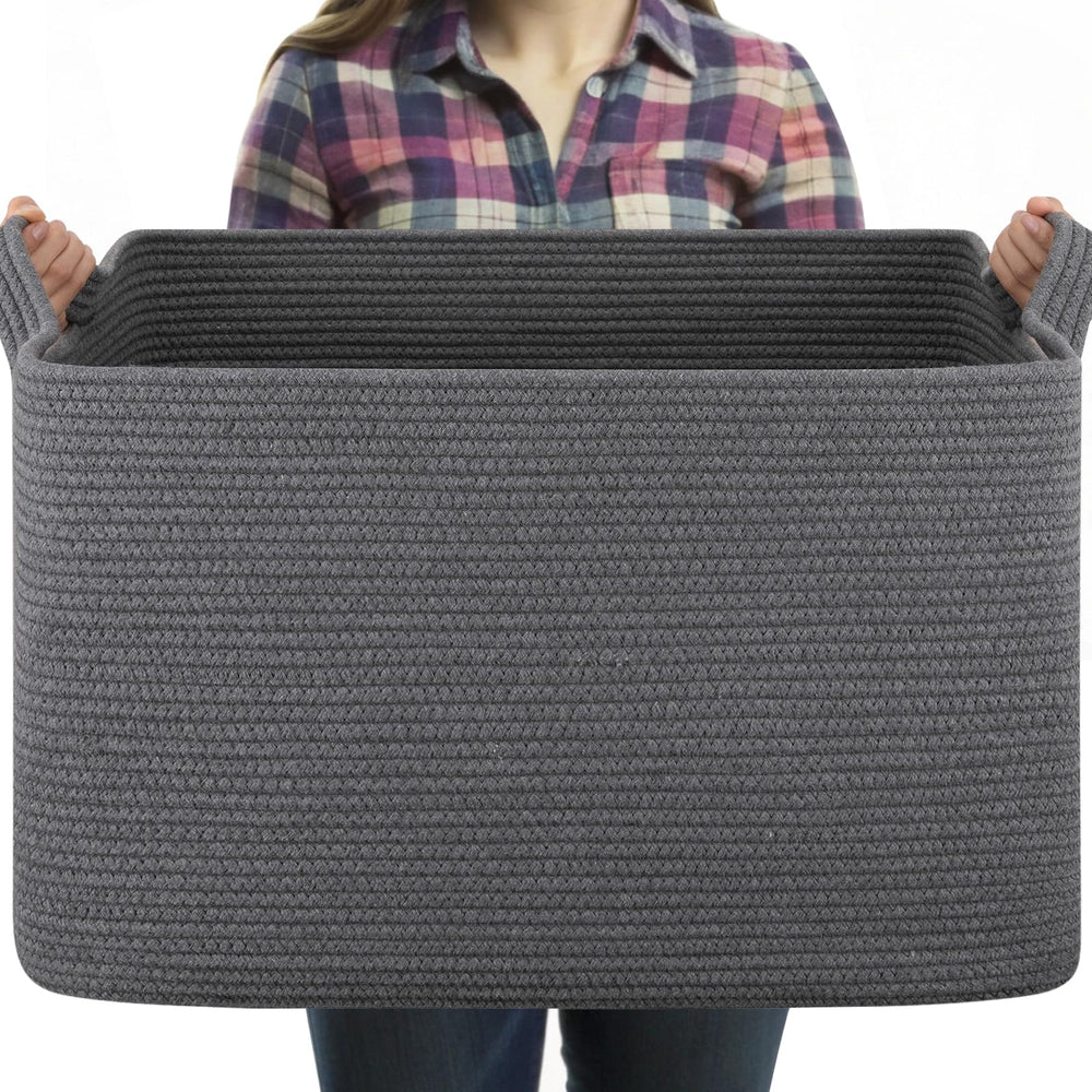 OIASKET 95L large blanket basket filled with blankets for tidy living room storage.