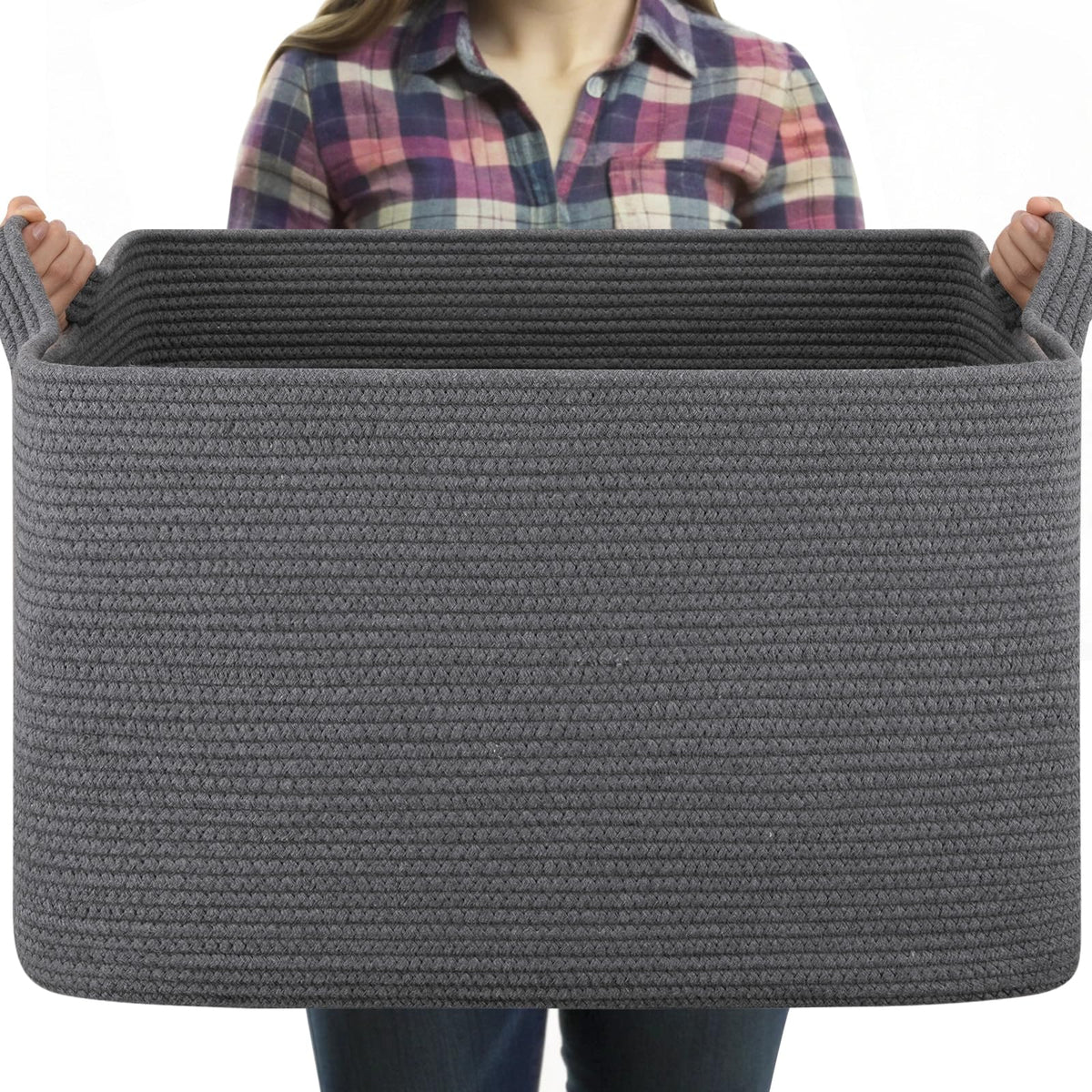 OIASKET 95L large blanket basket filled with blankets for tidy living room storage.