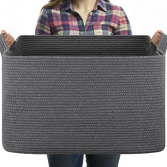 OIASKET 95L large blanket basket filled with blankets for tidy living room storage.