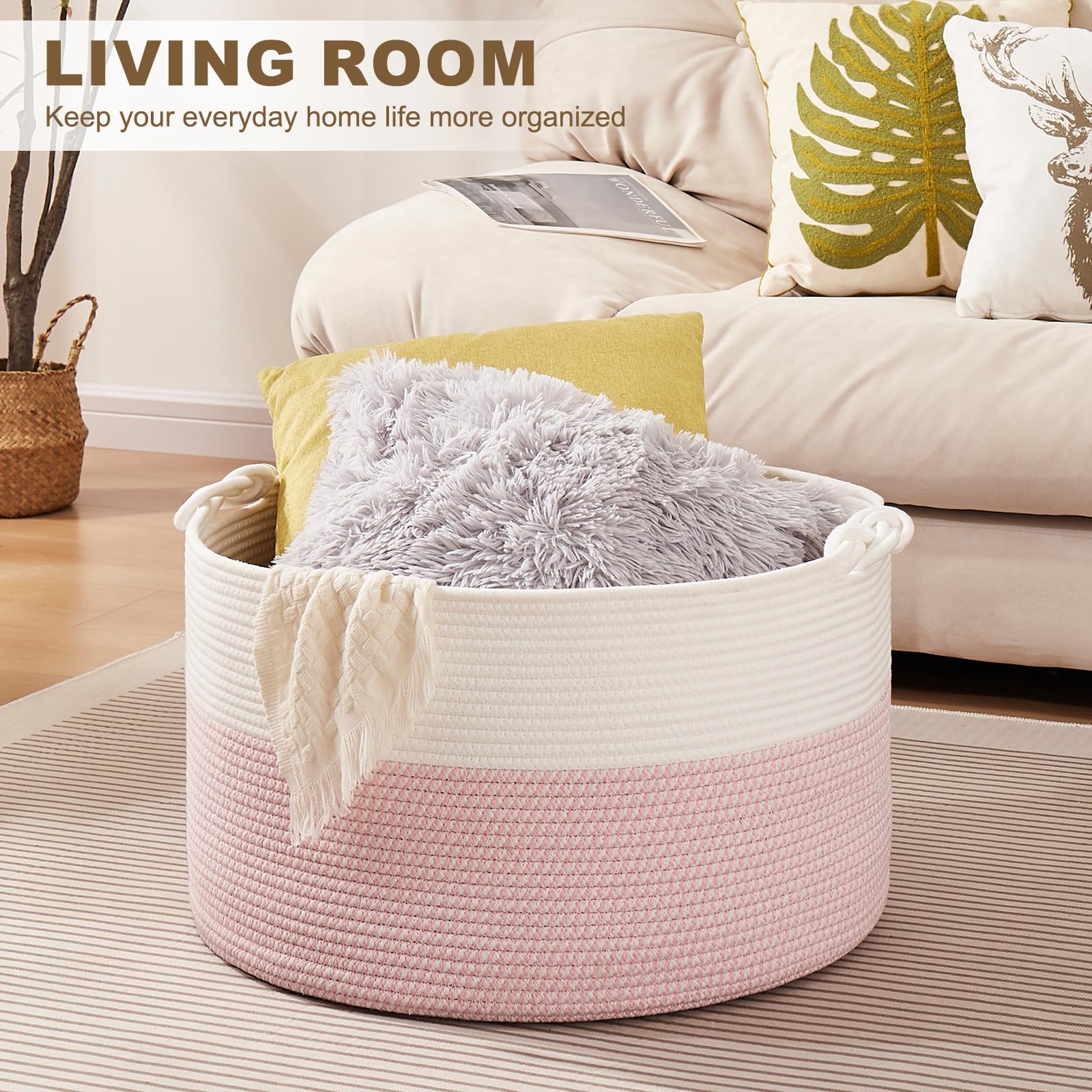 OIASKET basket handles detail highlights sturdy woven handles for easy transport.