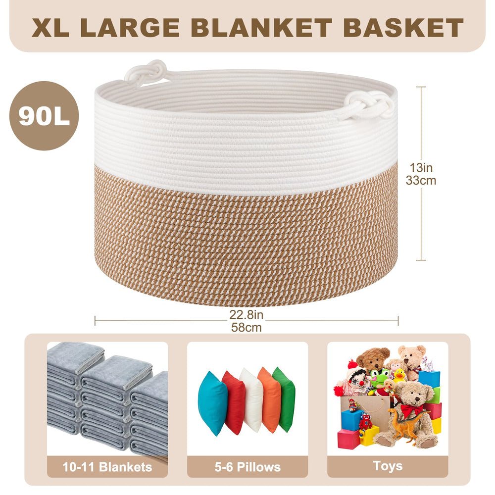 OIASKET basket in living room blends decor while storing pillows.
