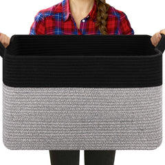 OIASKET Blanket Basket with folded edges highlights sturdy cotton rope construction.
