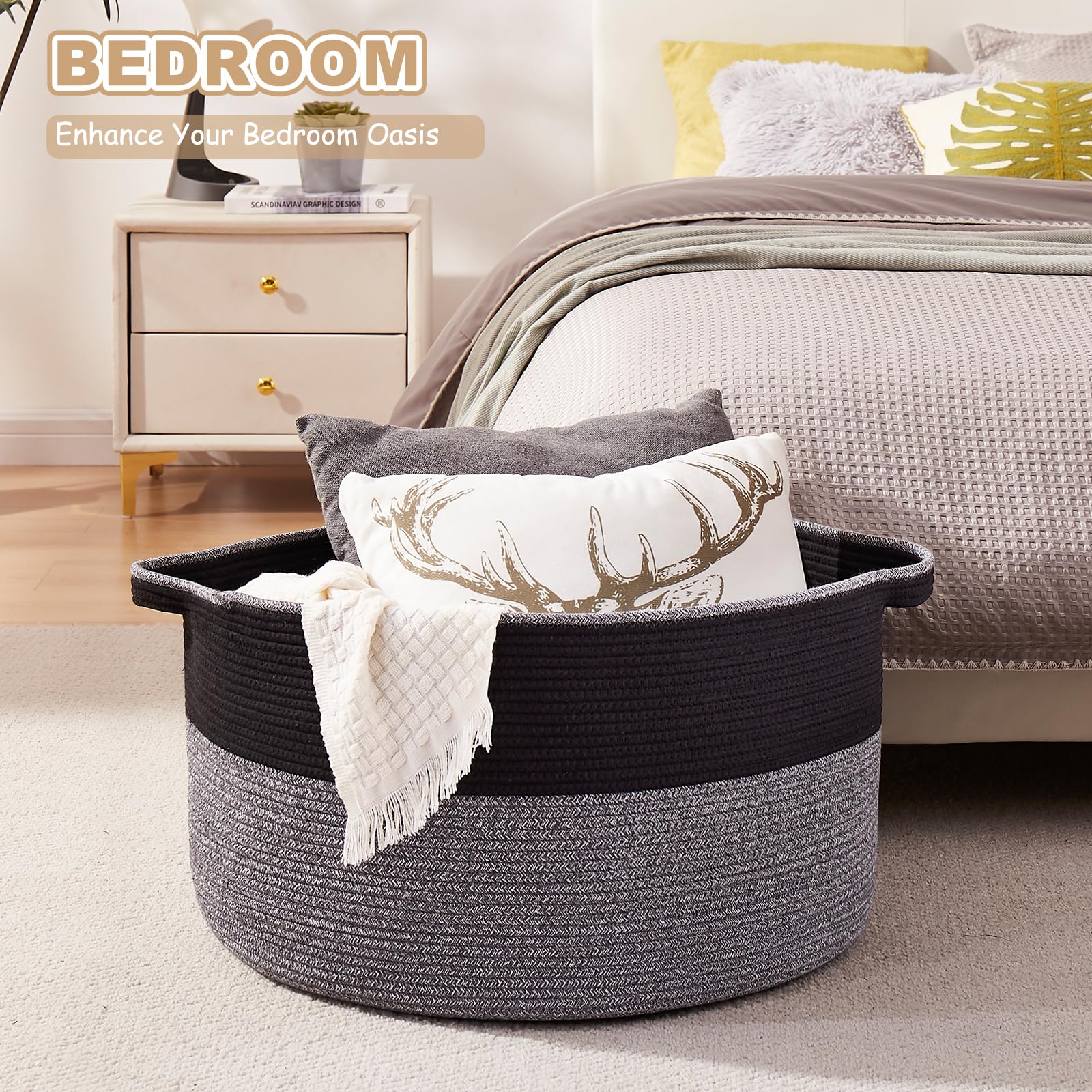 OIASKET blanket basket folded-flat—ships flat and reshapes with towels or blankets