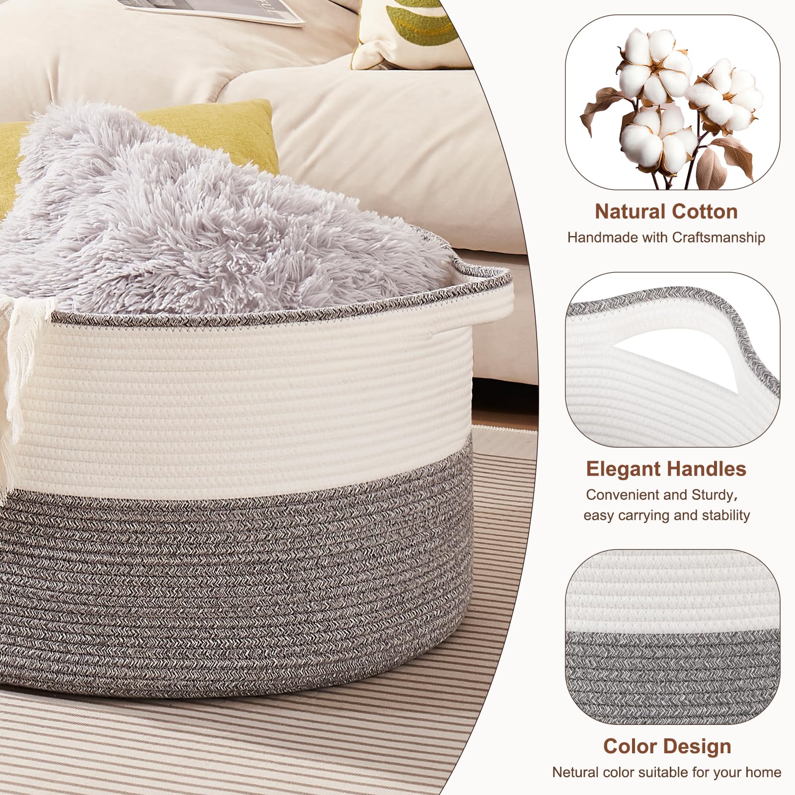 OIASKET blanket basket folded shape demonstrates flat storage when not in use.
