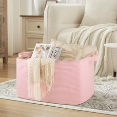 OIASKET 95L blanket basket front view showing sturdy soft-handled design for easy lifting.