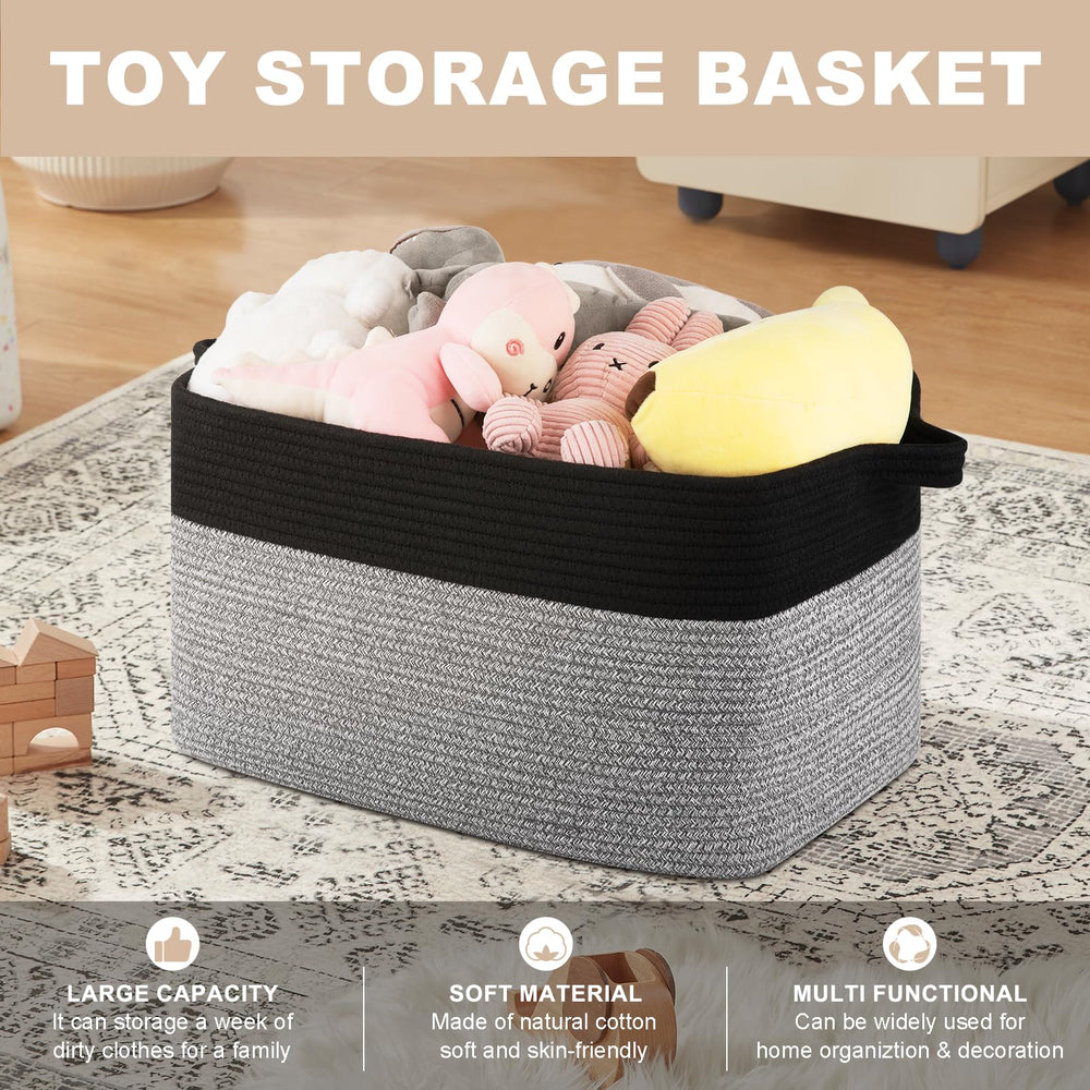 OIASKET Blanket Basket grey-black weave emphasizes stylish, durable storage for modern interiors.