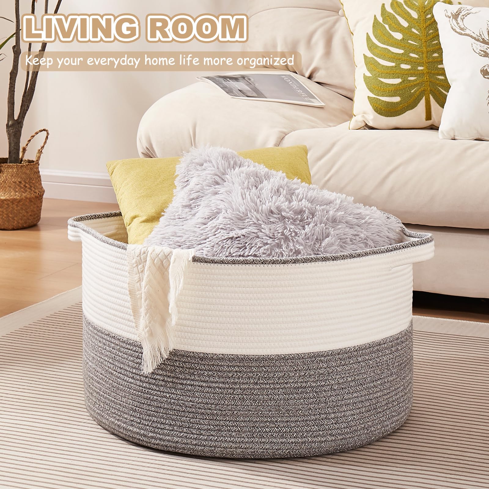 OIASKET woven basket handle closeup emphasizing durable cotton rope construction.