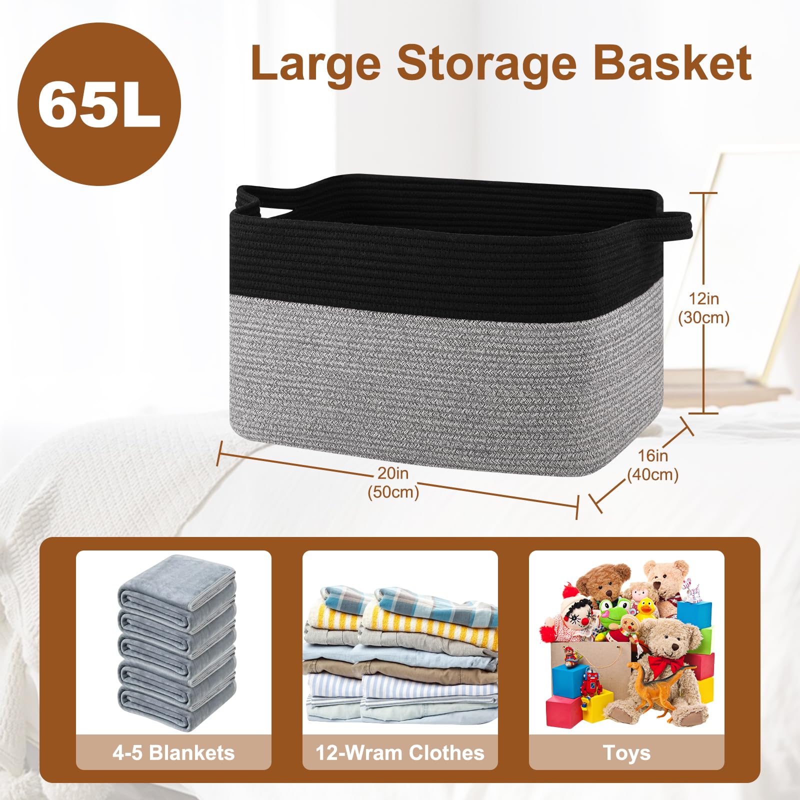 OIASKET Blanket Basket handles offer easy transport for items like blankets and toys.