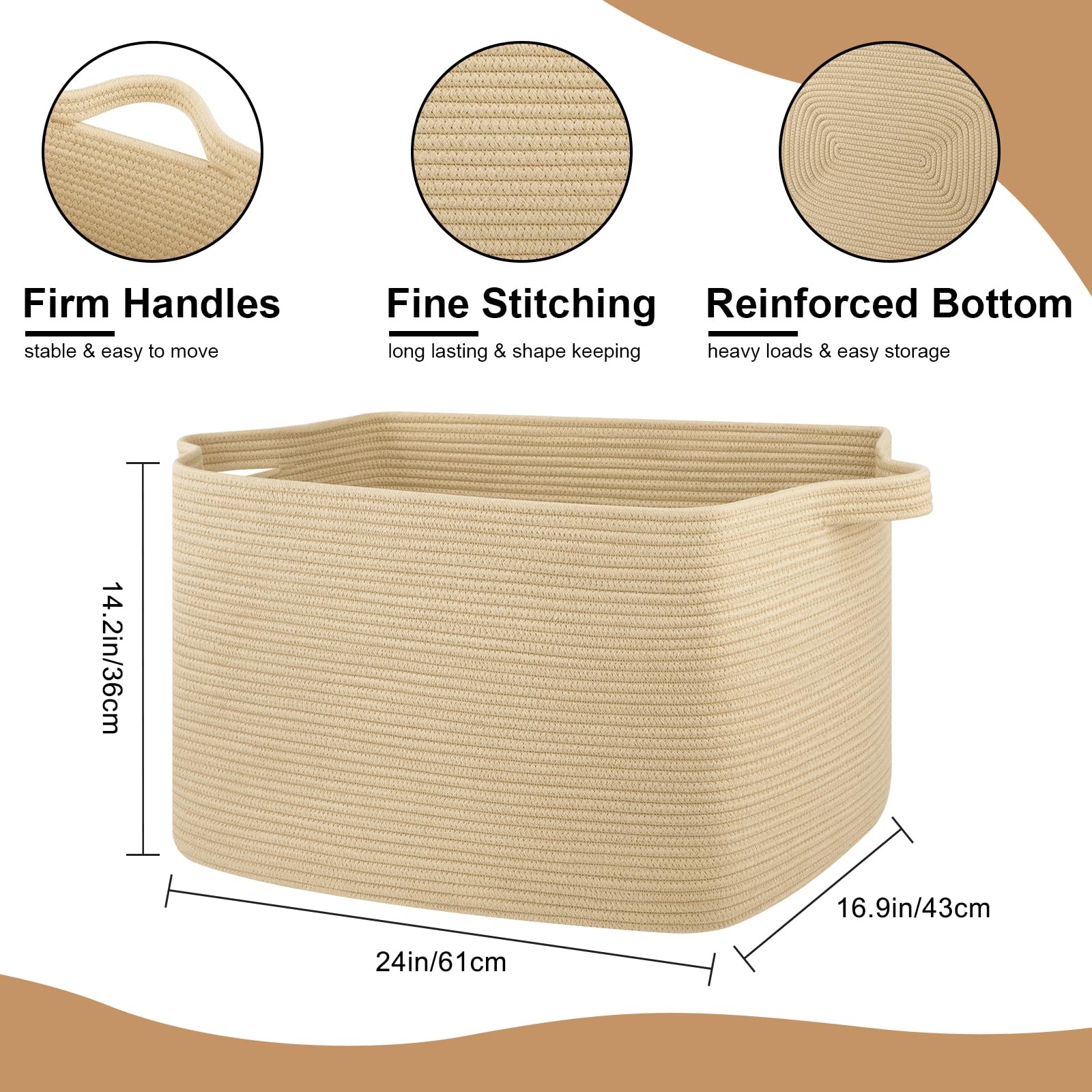 OIASKET blanket basket handles close-up shows soft grips and strong load-bearing for lifting.