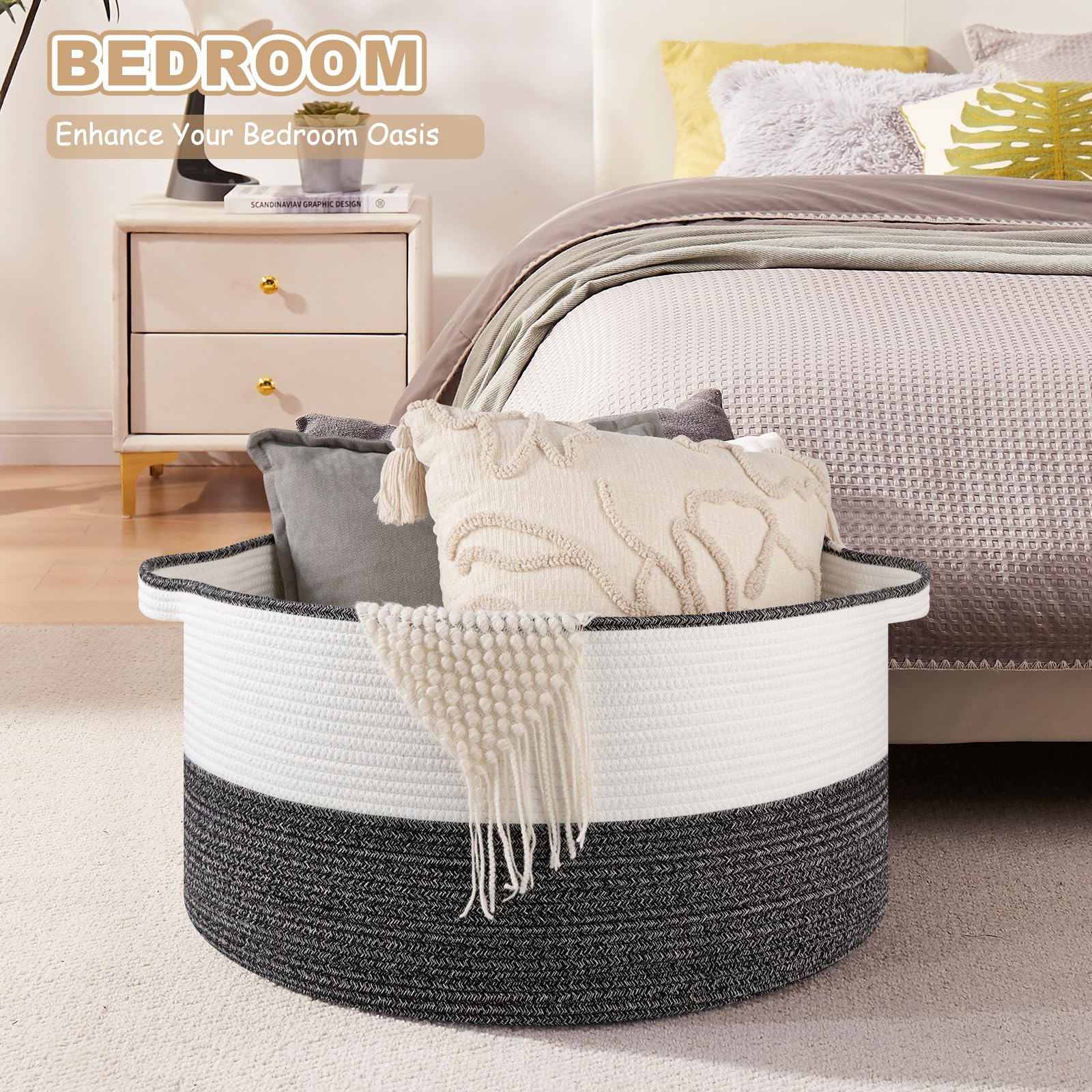 OIASKET blanket basket with handles proves portable organization for bedrooms