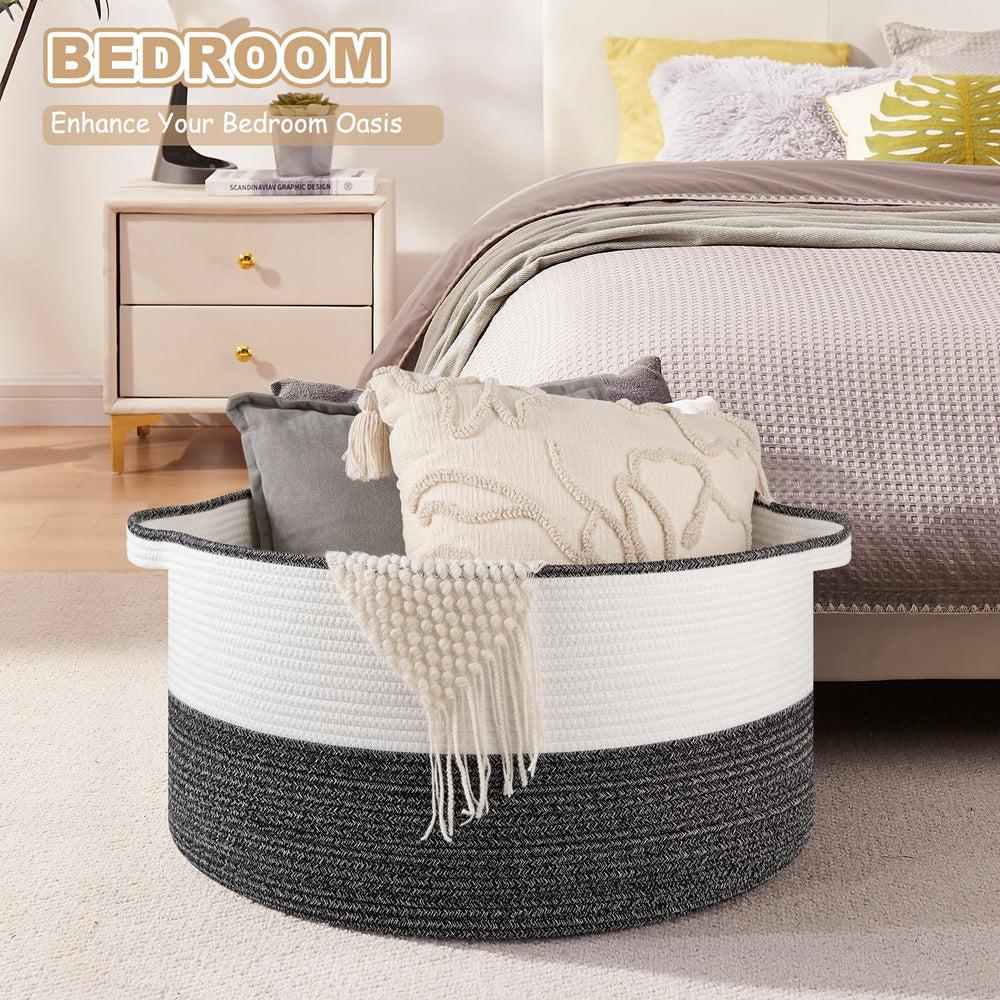 OIASKET blanket basket with handles proves portable organization for bedrooms
