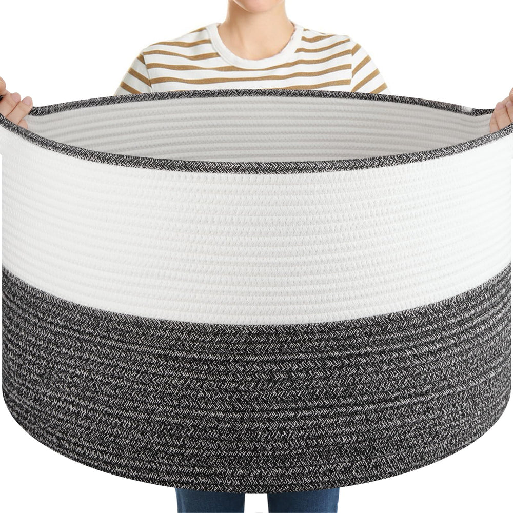 OIASKET blanket basket front view stores throws and pillows neatly