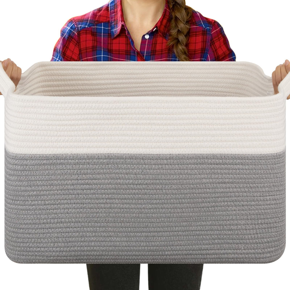 OIASKET blanket basket in living room showing tidy storage and soft texture