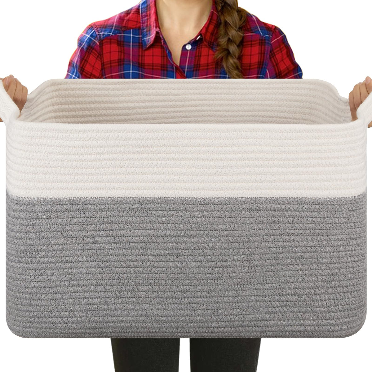 OIASKET blanket basket in living room showing tidy storage and soft texture