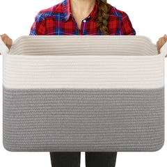 OIASKET blanket basket in living room showing tidy storage and soft texture