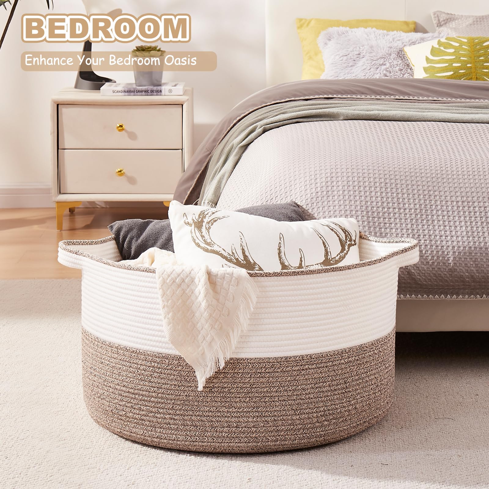OIASKET blanket basket brown-white pattern suits cozy home decor