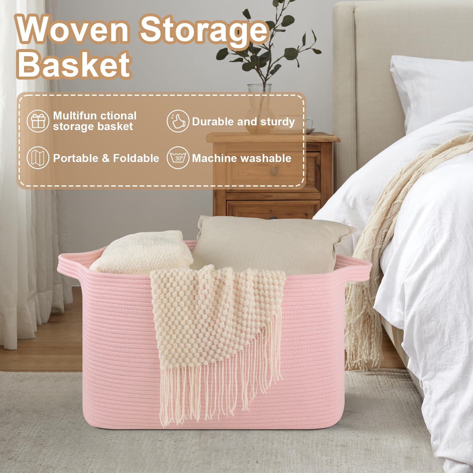 OIASKET blanket basket on a laundry area-ready for towels or garments.