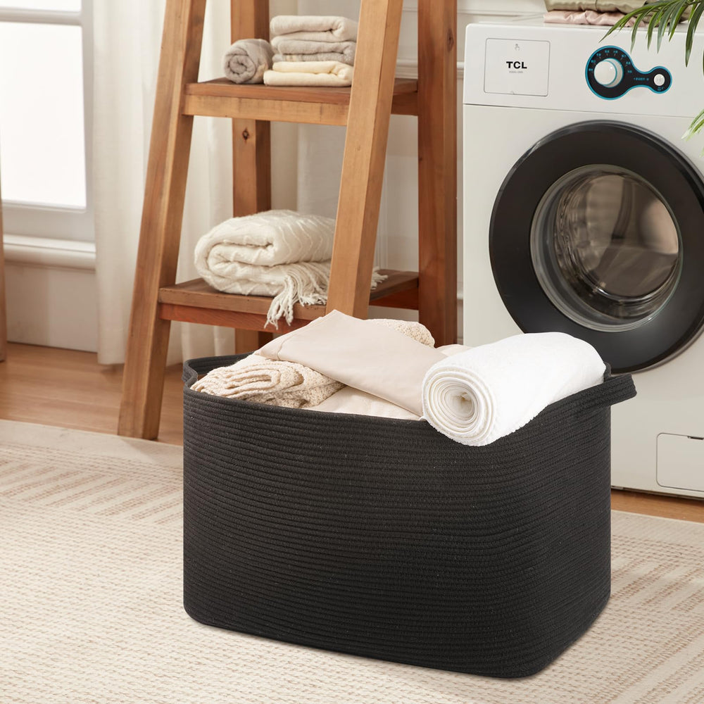 OIASKET basket on a shelf shows compact footprint suitable for closet or shelves.