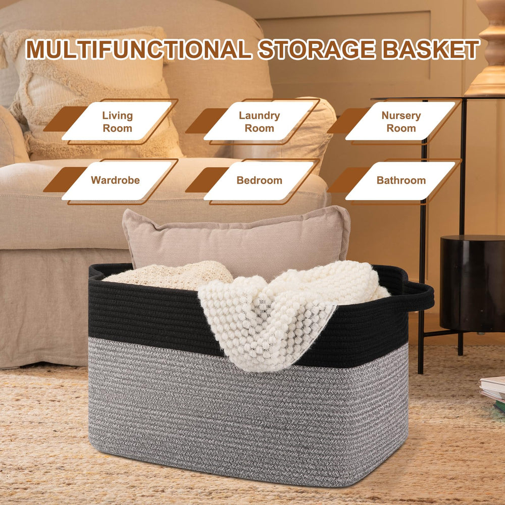 OIASKET Blanket Basket on a shelf demonstrates space-saving organization and neat shelves.