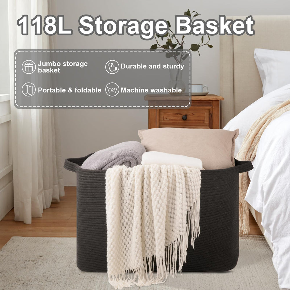 OIASKET blanket basket with towels demonstrates versatile use for laundry organization.