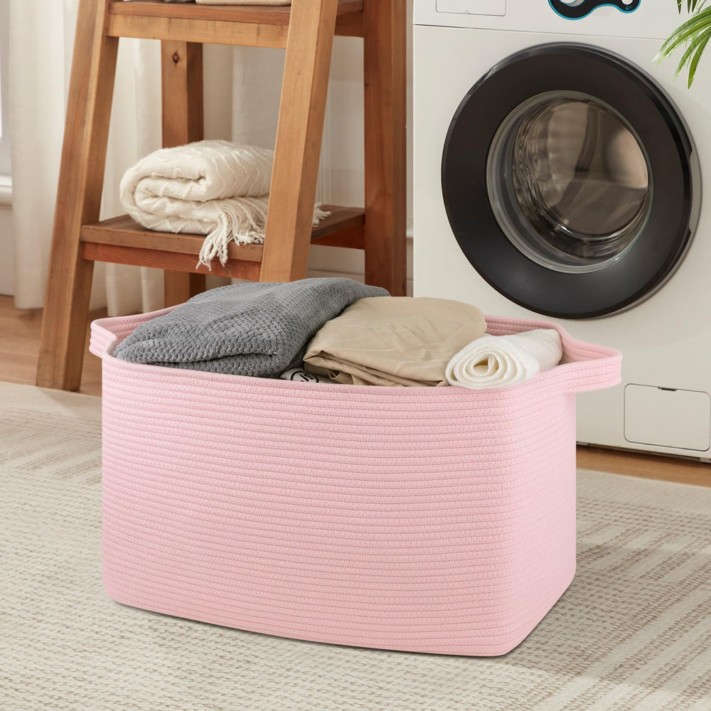 OIASKET blanket basket with towels demonstrates high capacity for organizing textiles.