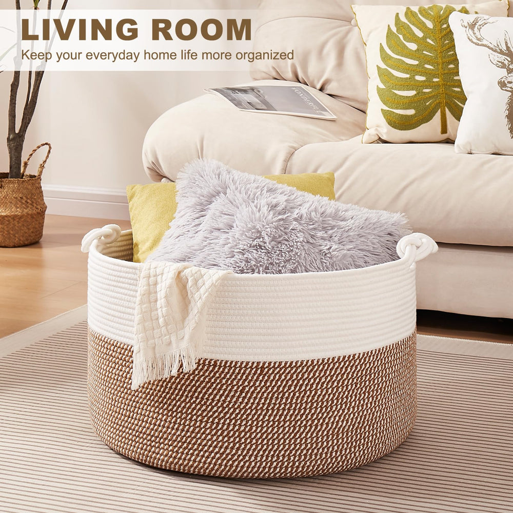 OIASKET blanket storage basket with handles for easy room organization.
