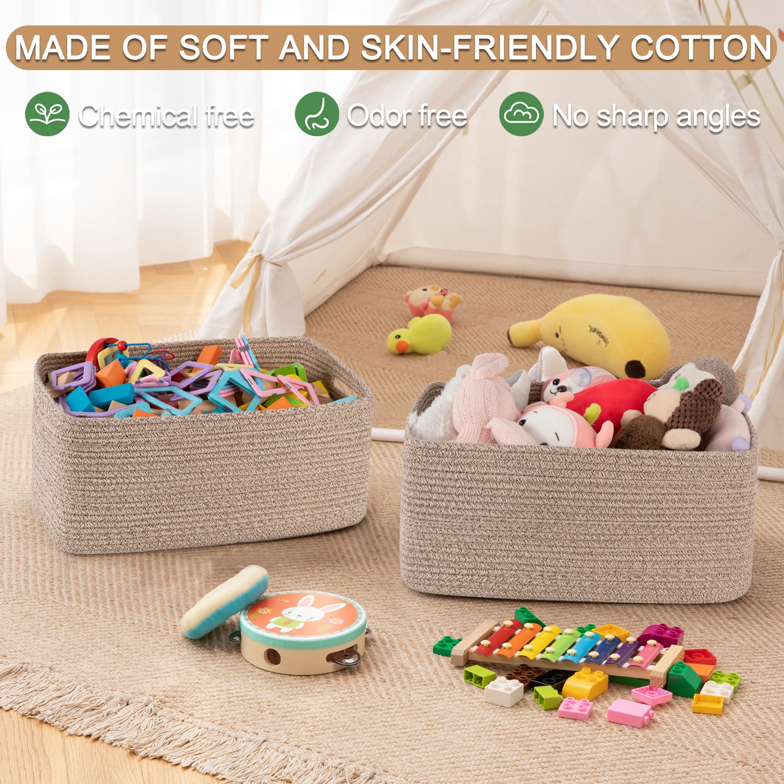 OIASKET toy storage bin helps reduce playroom clutter.