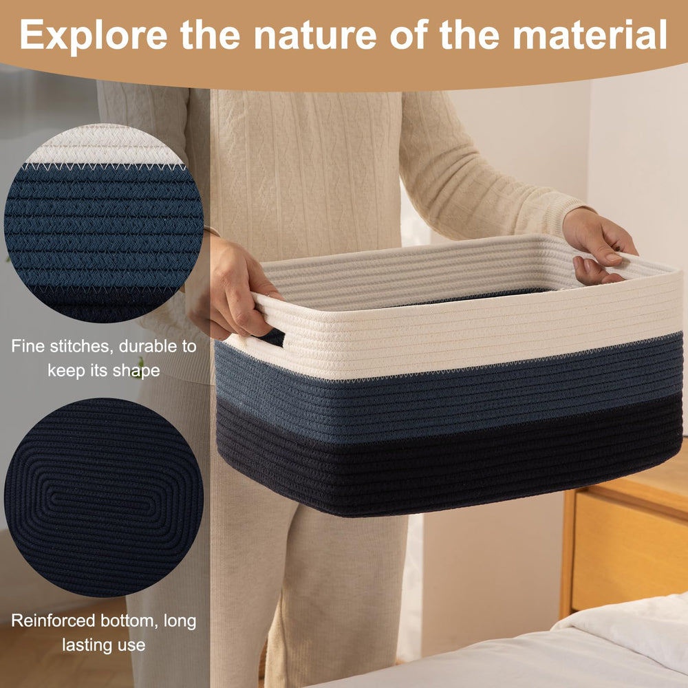 OIASKET blanket storage gradient blue basket keeps throws tidy and ready.