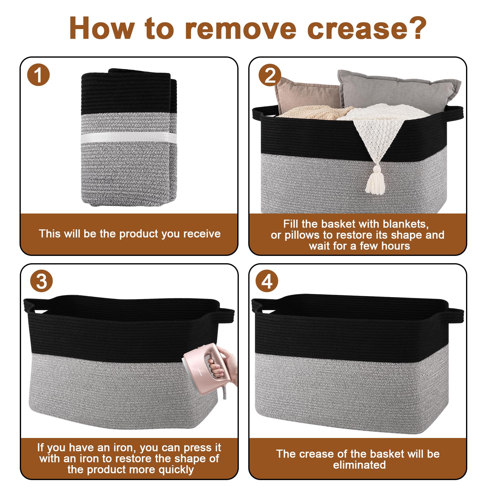 OIASKET care-washable note highlights cotton rope durability and easy maintenance