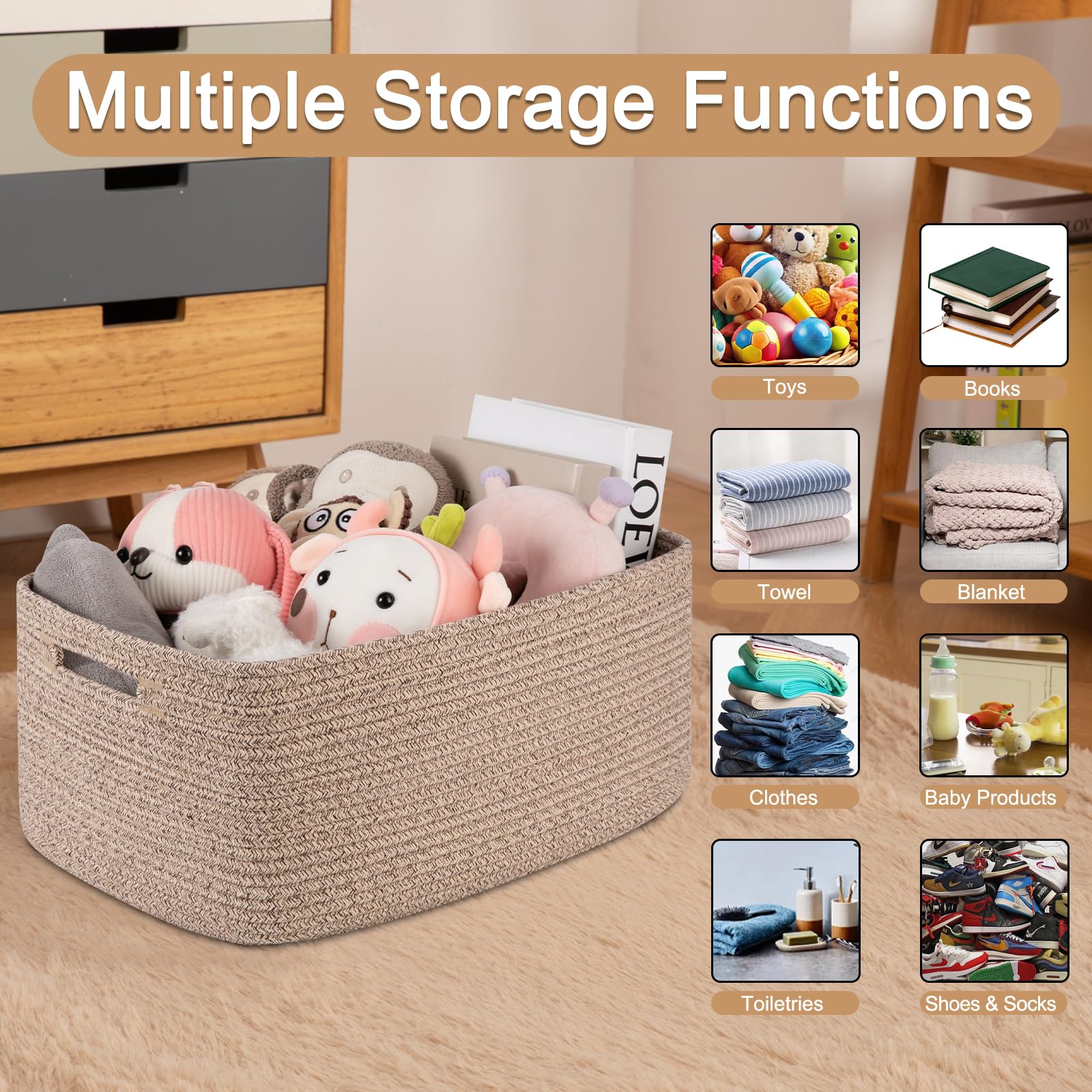 OIASKET rope bin on a nursery dresser adds baby storage.