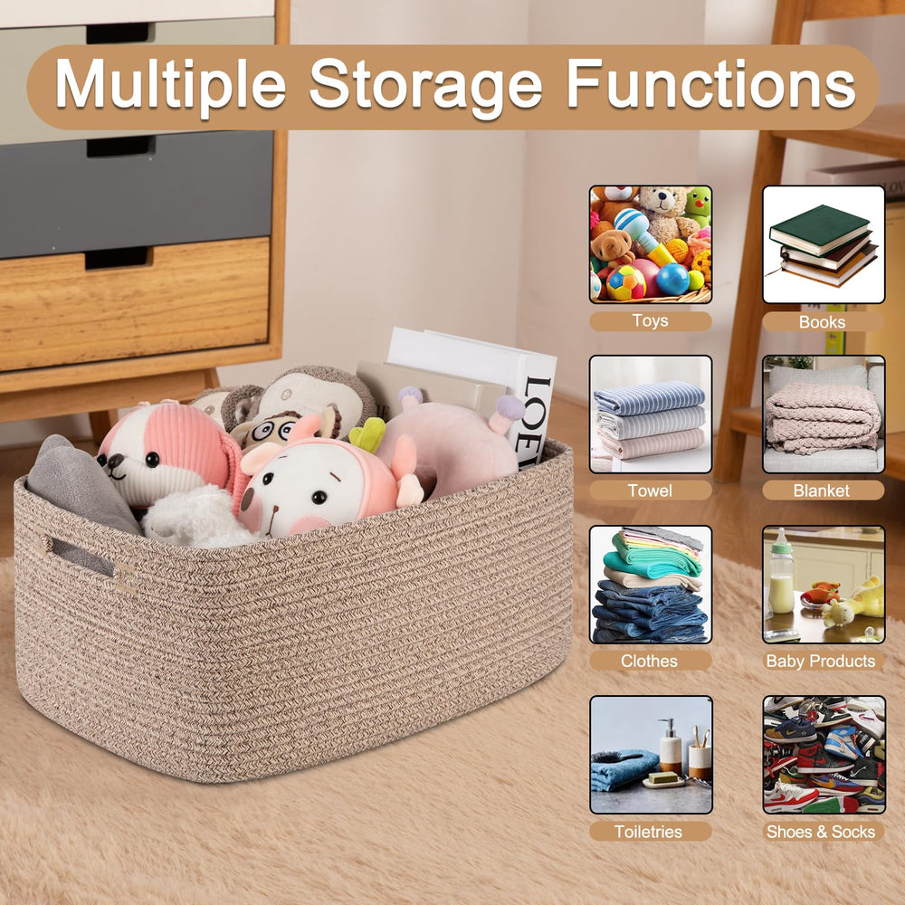 OIASKET rope bin on a nursery dresser adds baby storage.