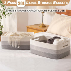 Oiasket closet-organizer-baskets-2-pack neatly stores clothes and blankets