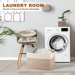 OIASKET cotton rope basket with handles for easy toy and towel access.