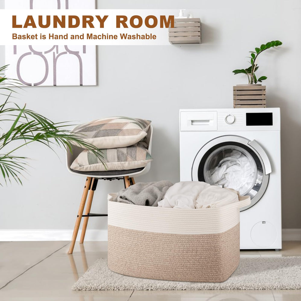 OIASKET cotton rope basket features soft material ideal for baby or pet storage.