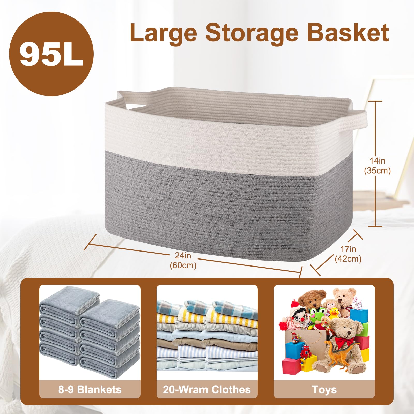 OIASKET cotton rope basket for toy storage keeps kids rooms organized