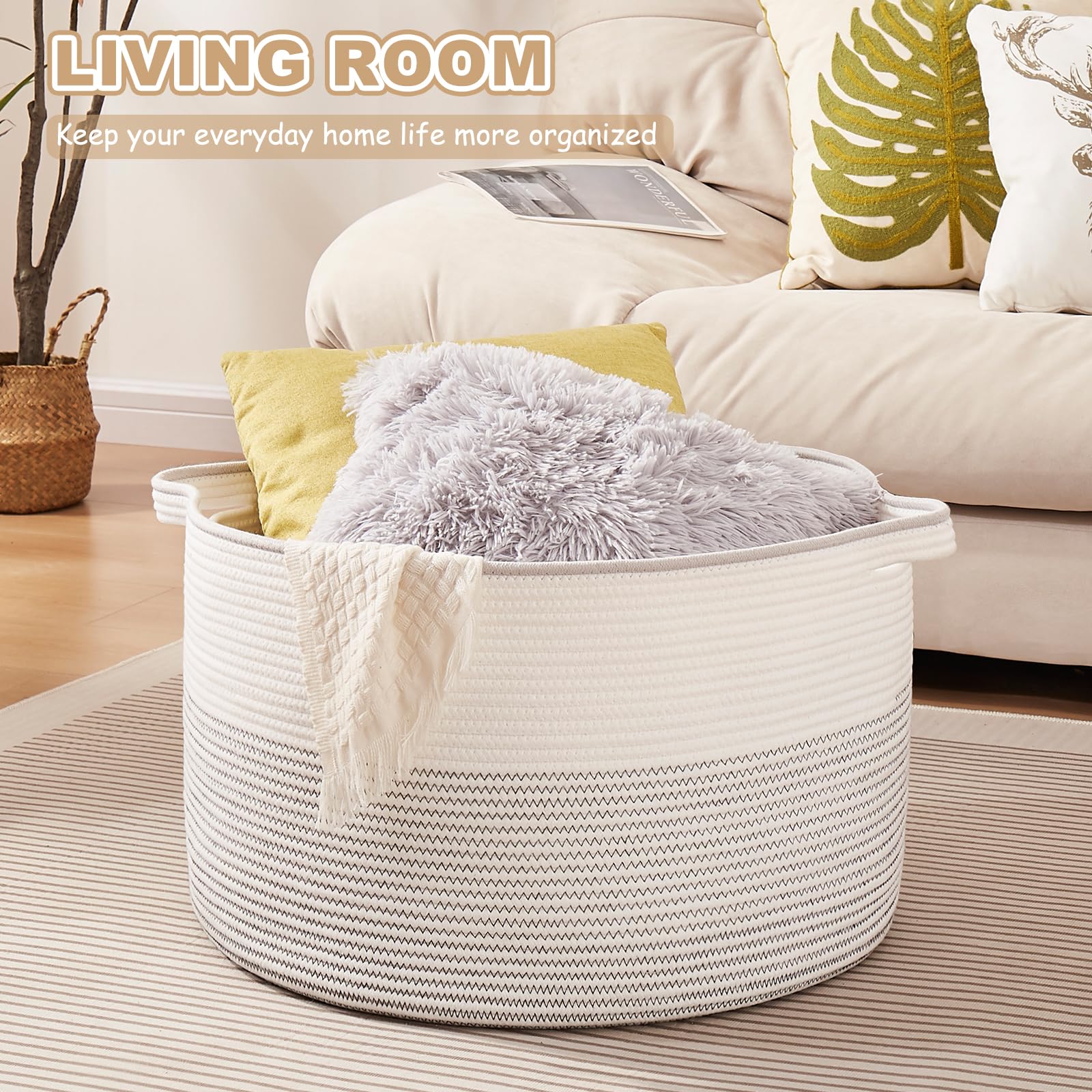 OIASKET cotton rope laundry basket ideal for laundry day organization.